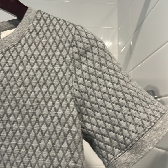 KATE SPADE Grey Diamond Quilted Crew Neck Ruffle Hem Drop Waist Dress - Picture 8 of 15